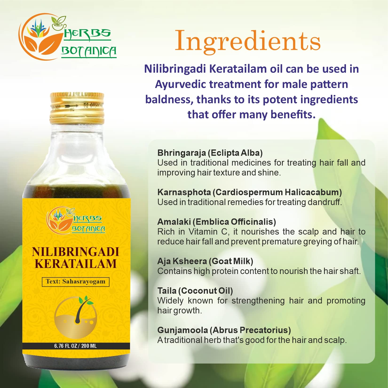 Close-up of Herbs Botanica label highlighting ingredients and traditional formulation benefits