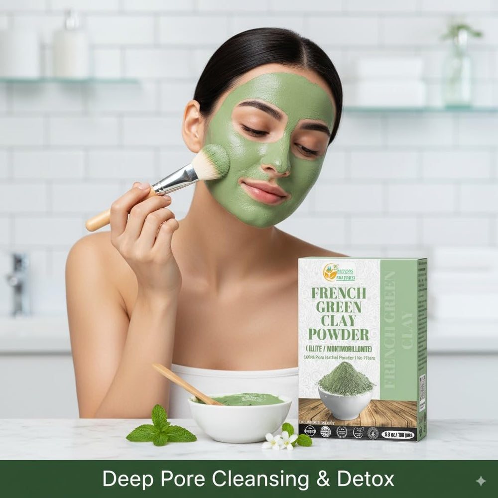 Herbs Botanica finely ground green clay texture for smooth mask mixes