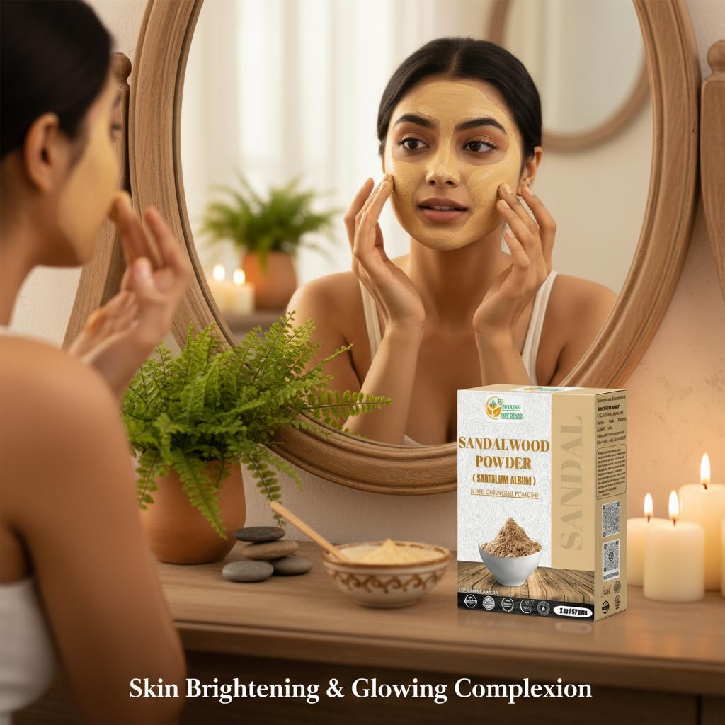 Herbs Botanica applying sandalwood face pack demonstrating gentle, even coverage