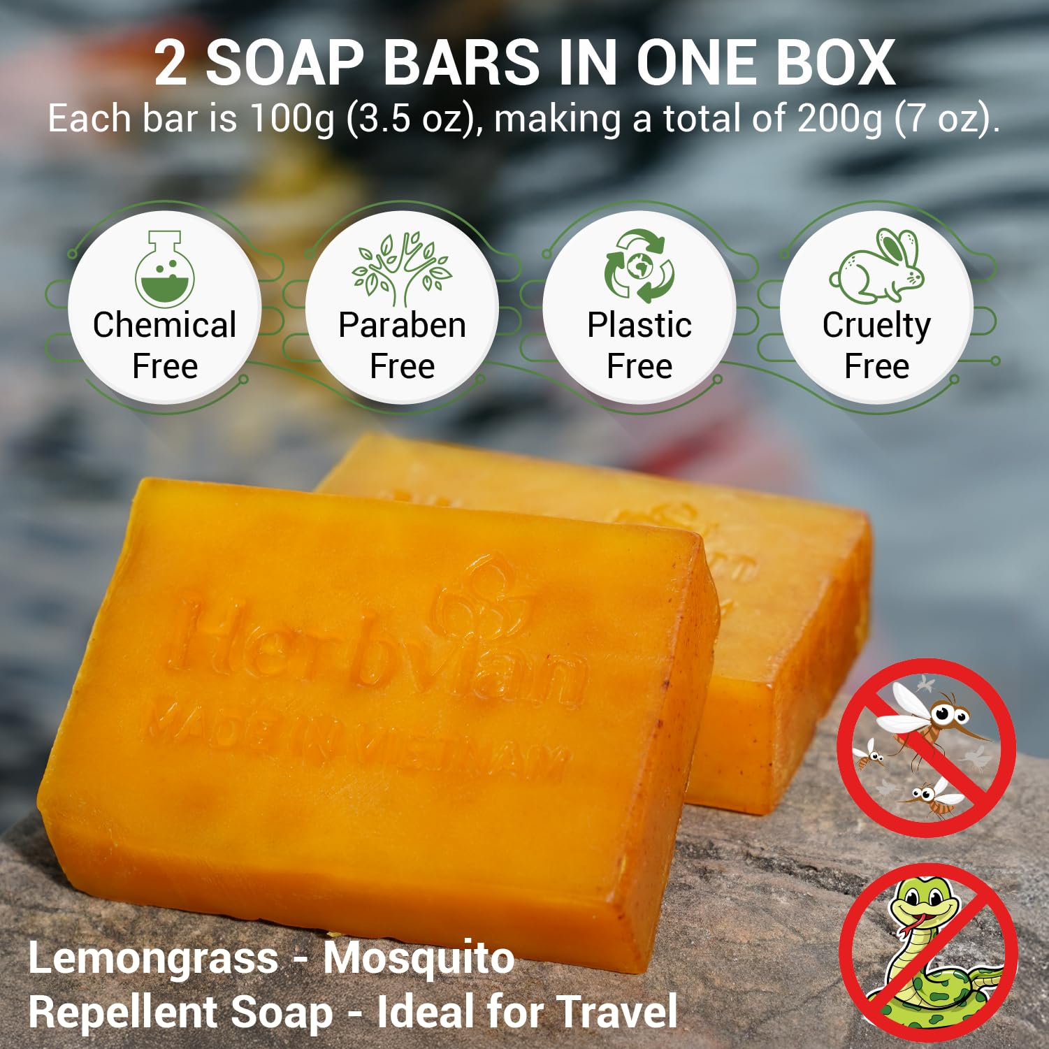 Herbvian soap held in hand to show size and easy handling