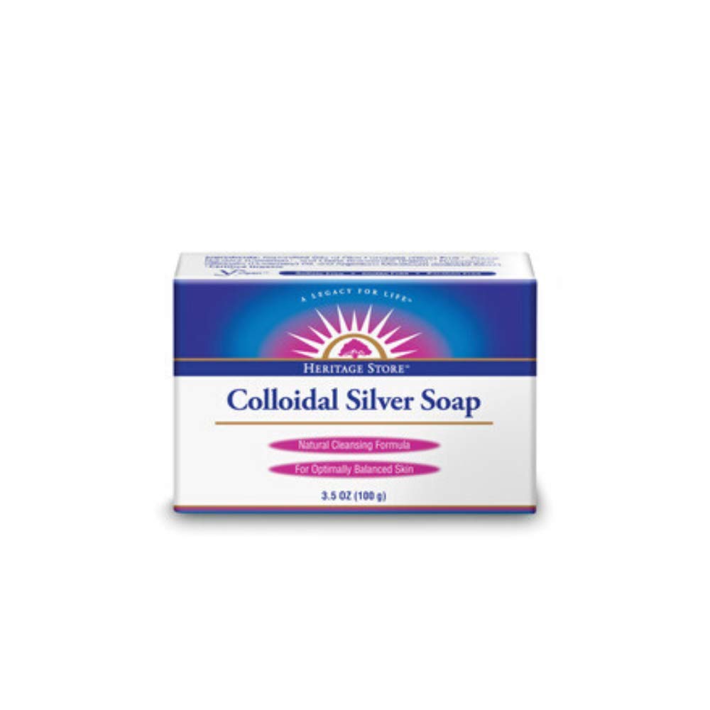 Heritage Store colloidal silver soap front view showing natural cleanser benefits