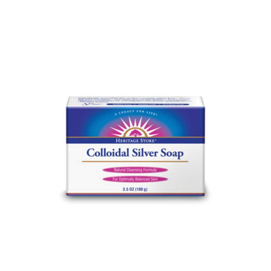 Heritage Store colloidal silver soap front view showing natural cleanser benefits