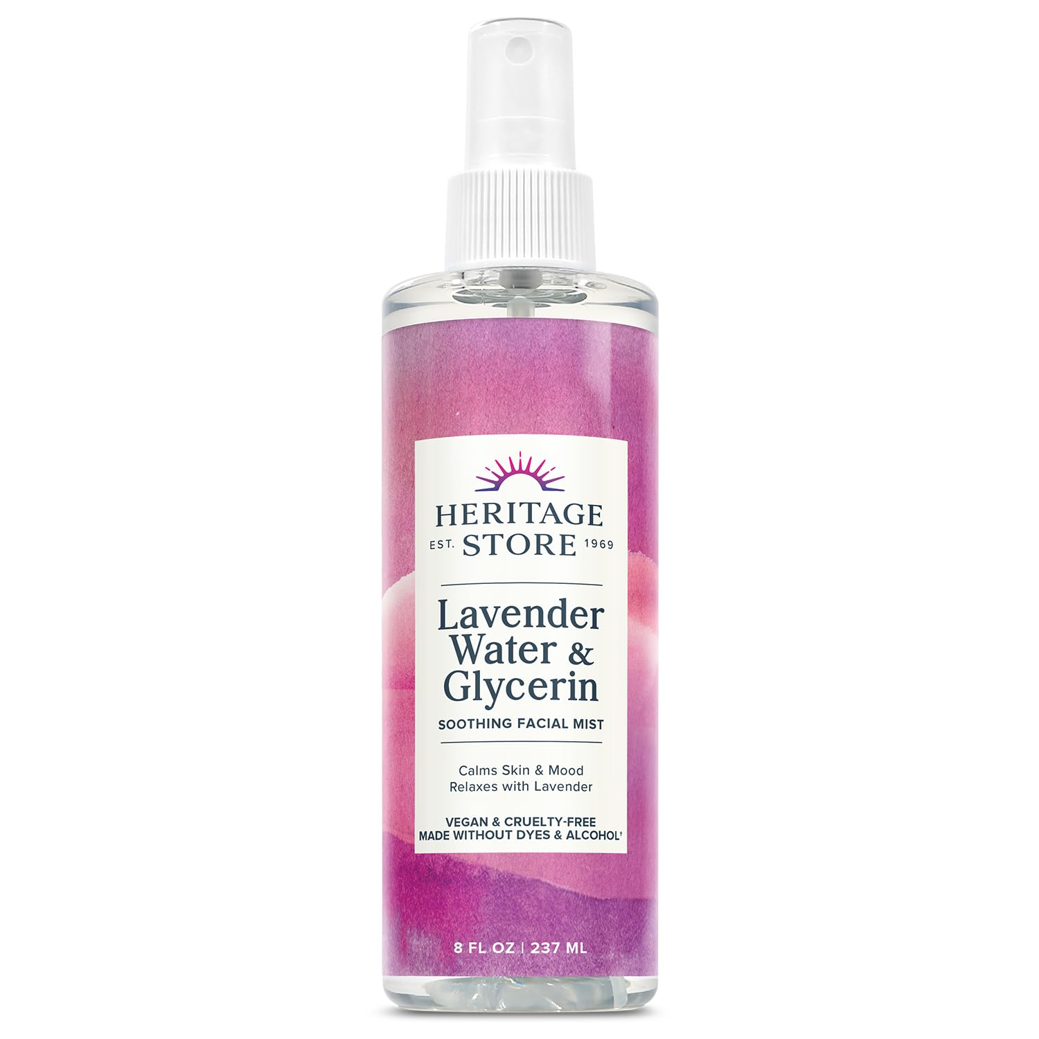 HERITAGE STORE front bottle showing lavender mist and calming use