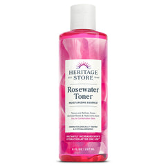 Heritage Store rosewater toner front label showing product benefits and branding