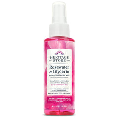 HERITAGE STORE front bottle view showing packaging and clear hydrating mist