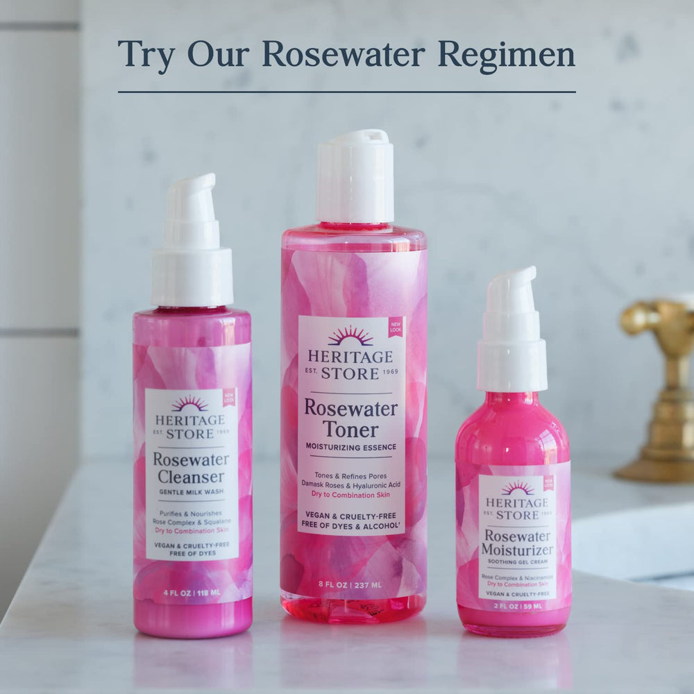 HERITAGE STORE bottle on vanity conveying everyday refresh and eco benefit
