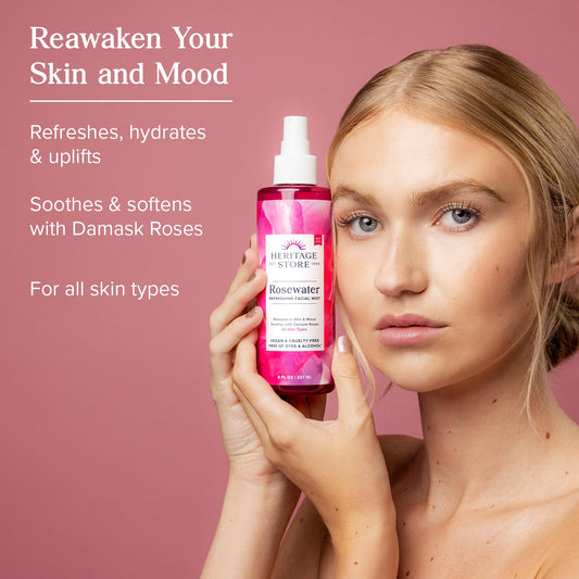 HERITAGE STORE fine mist spray in action for instant hydration benefit