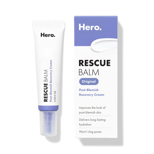 Hero Cosmetics Rescue Balm front tube showing compact travel size and hydration benefit