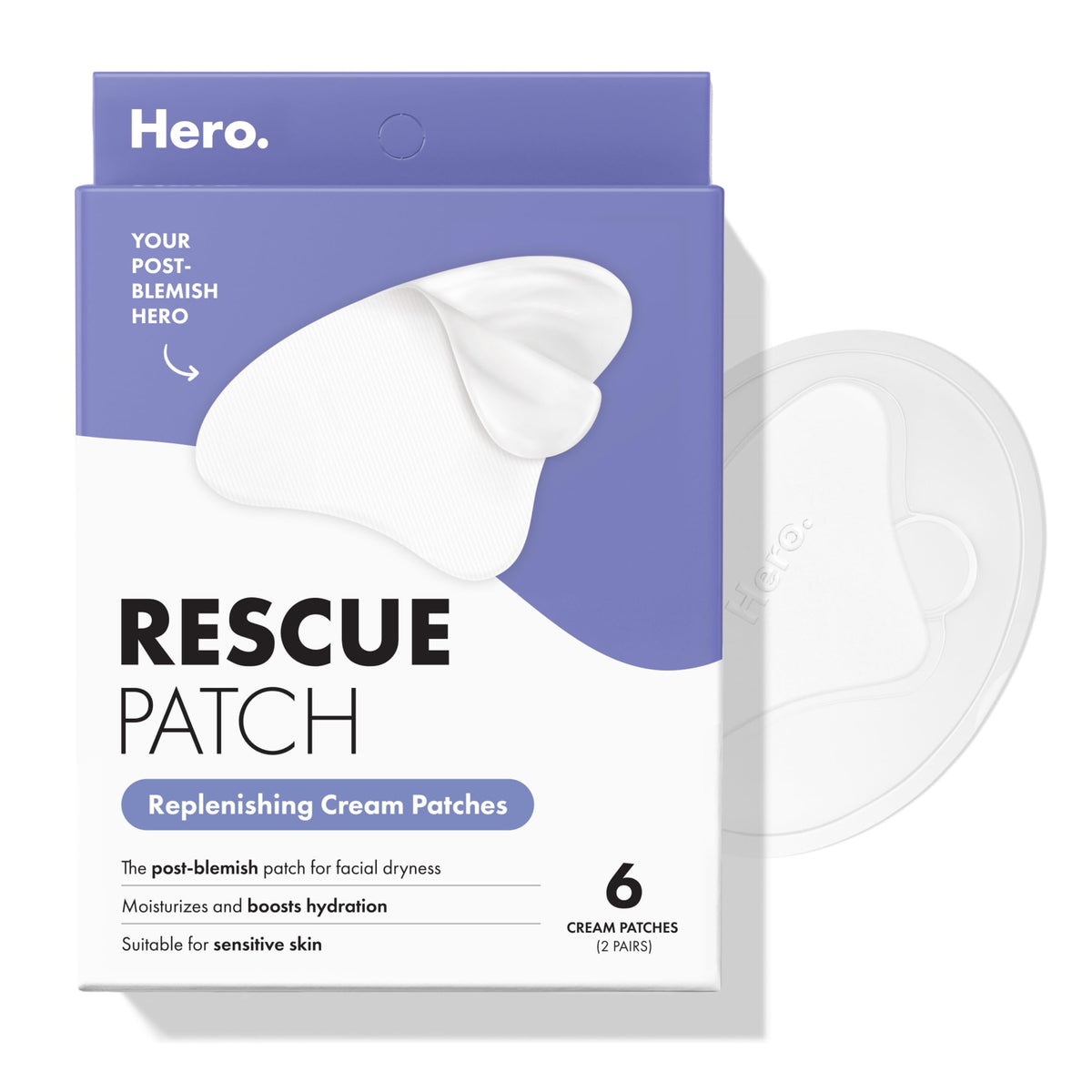HERO COSMETICS front packaging showing six moisturizing cream patches