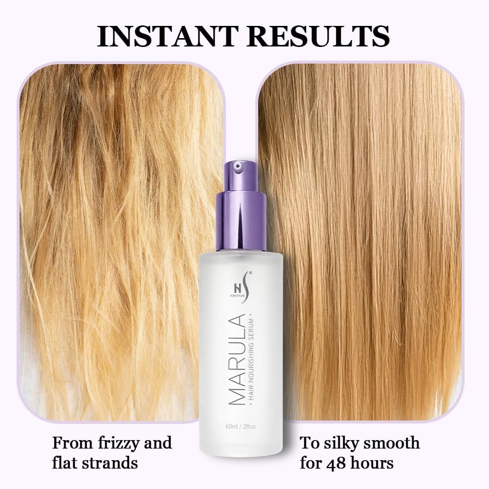 HerStyler serum droplet texture showing lightweight, non-greasy sheen