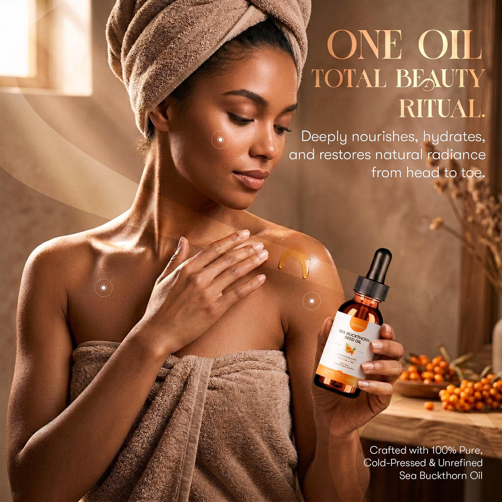 HERVIVA oil in bathroom routine scene conveying daily hydration ritual