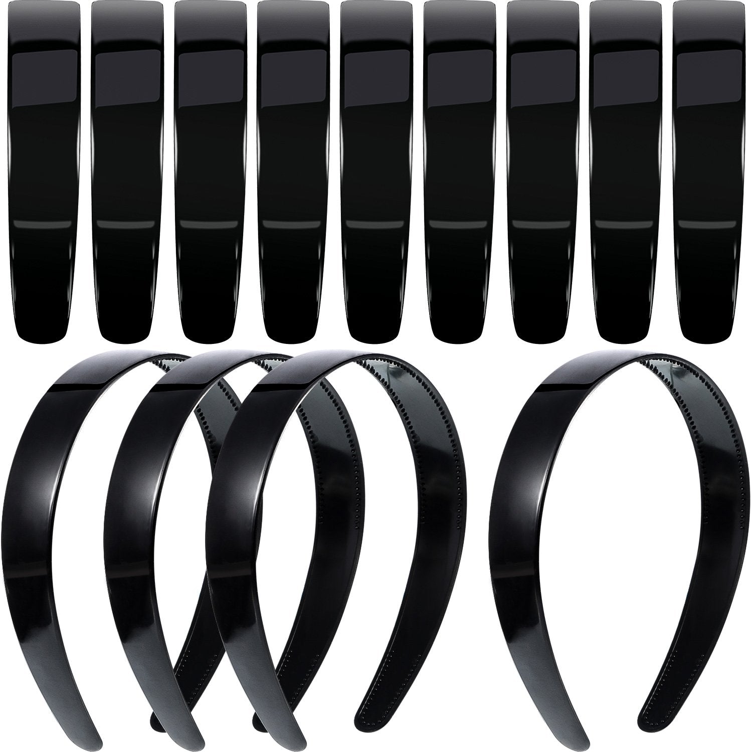 HESTYA front view of 20-pack black headbands showing neat stack and bulk supply