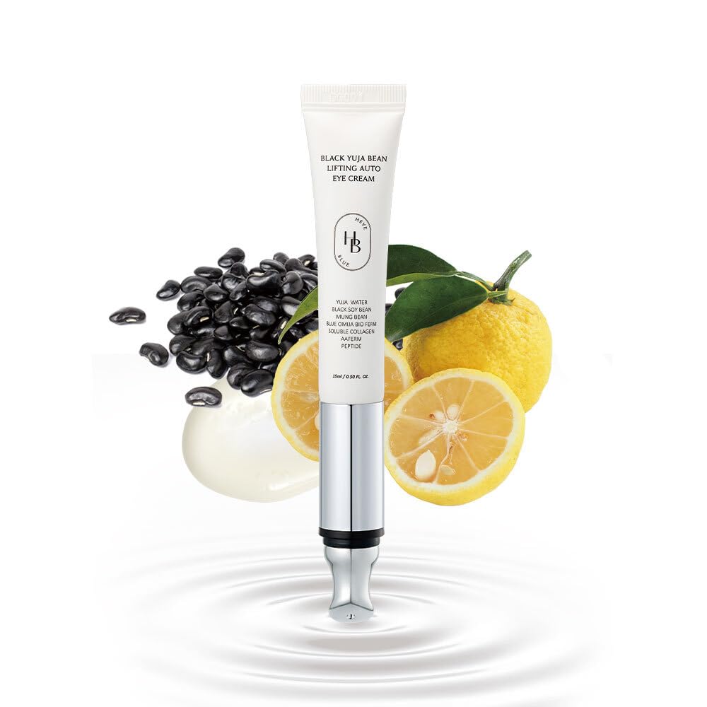 HEVEBLUE front packaging showing eye cream and device, highlights vegan benefit