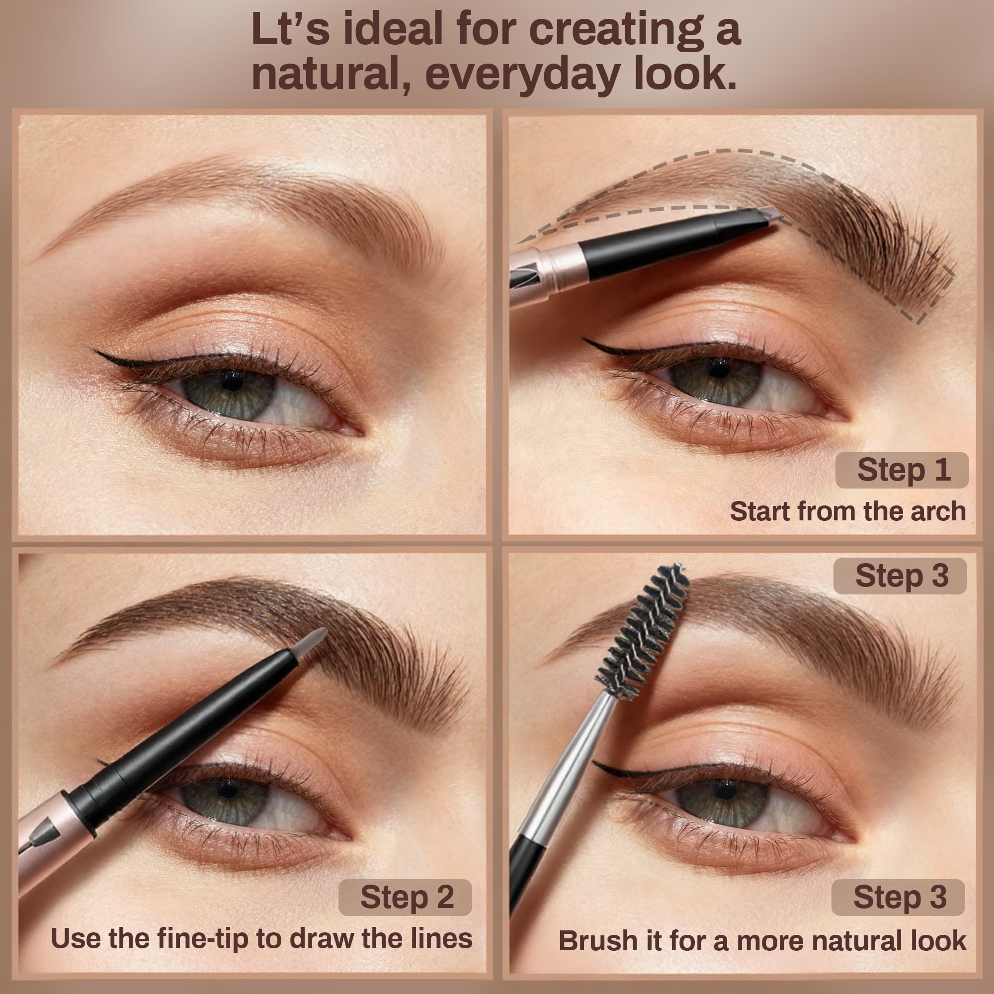HeyBeauty dual-tipped brush detail showing angled side and spoolie for refined sculpting