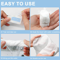 HEYFACE water activation in hand showing instant expansion and ready-to-use benefit