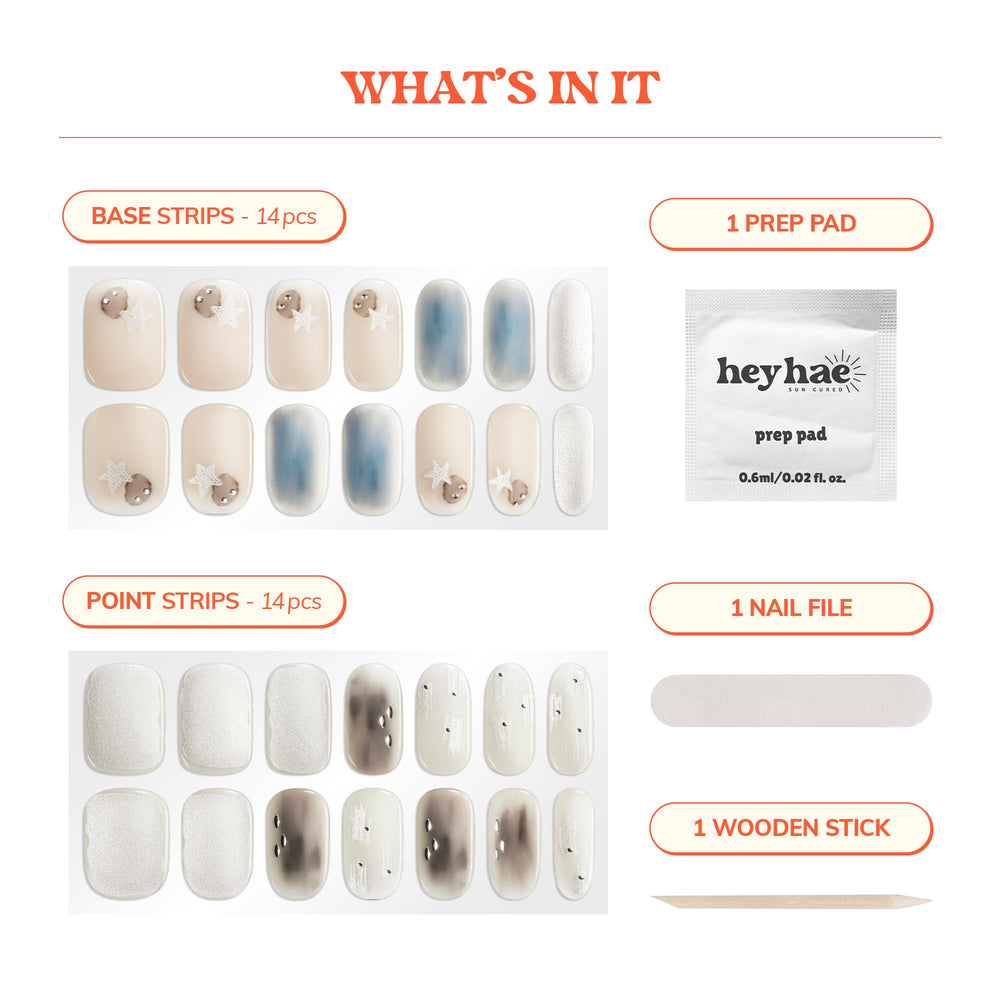 heyhae prep pad, wooden stick and nail file laid out showing complete kit convenience
