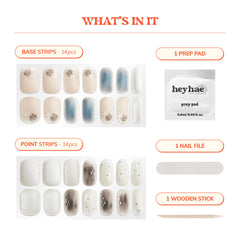 heyhae prep pad, wooden stick and nail file laid out showing complete kit convenience