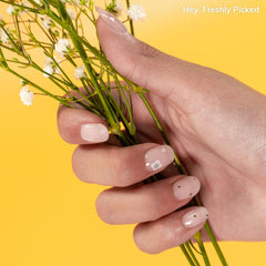 heyhae close-up of white flower accents and tiny gold dots for delicate look