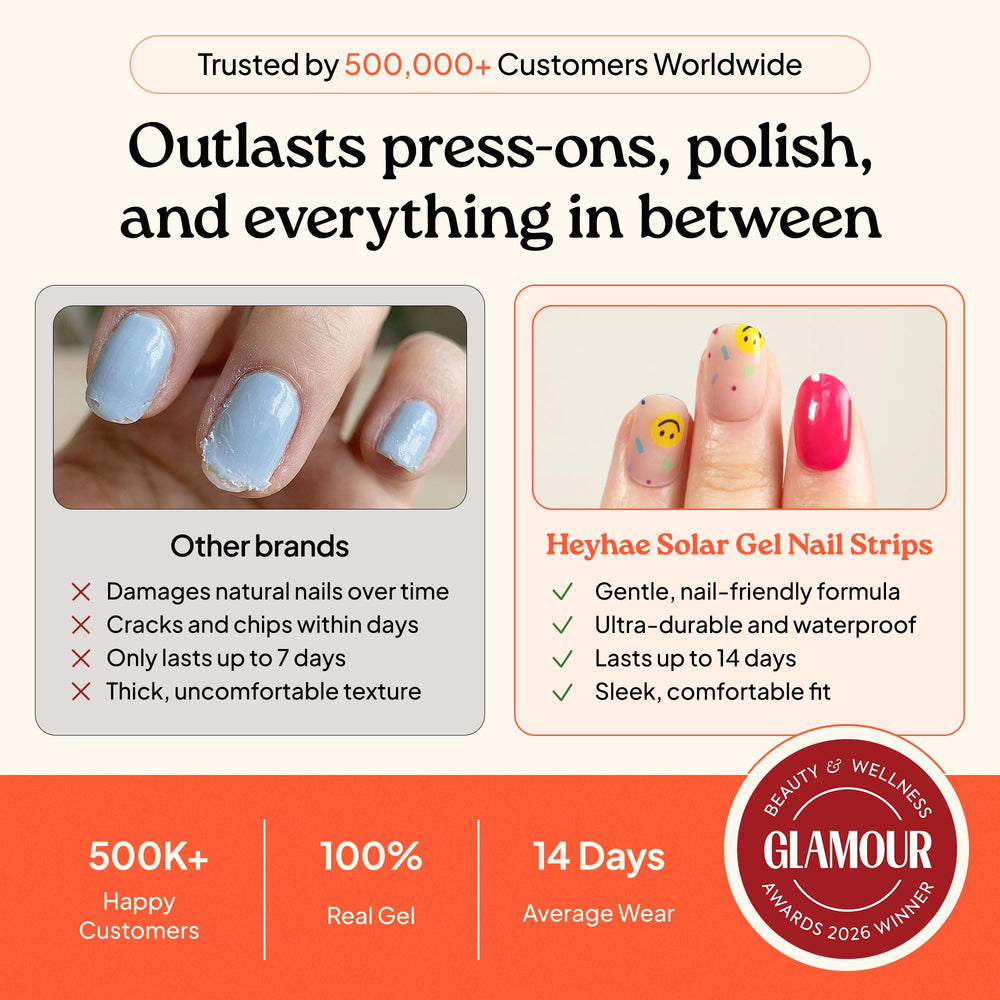 heyhae cured nail finish showing high-gloss salon result benefit