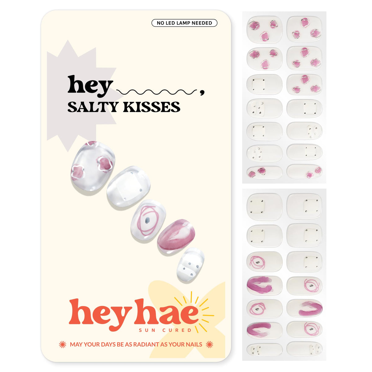 heyhae front packaging showing Hey, Salty Kisses kit and contents protecting nails