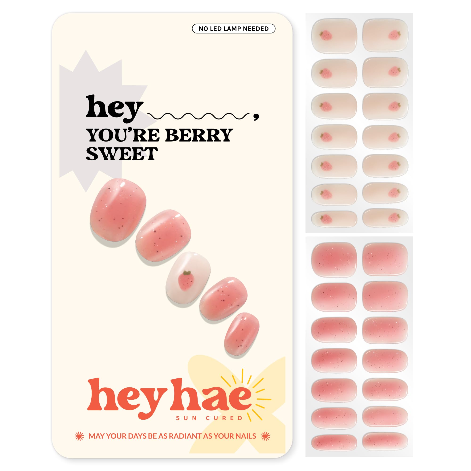 heyhae front packaging showing complete berry sweet kit and included tools benefit: ready-to-use manicure