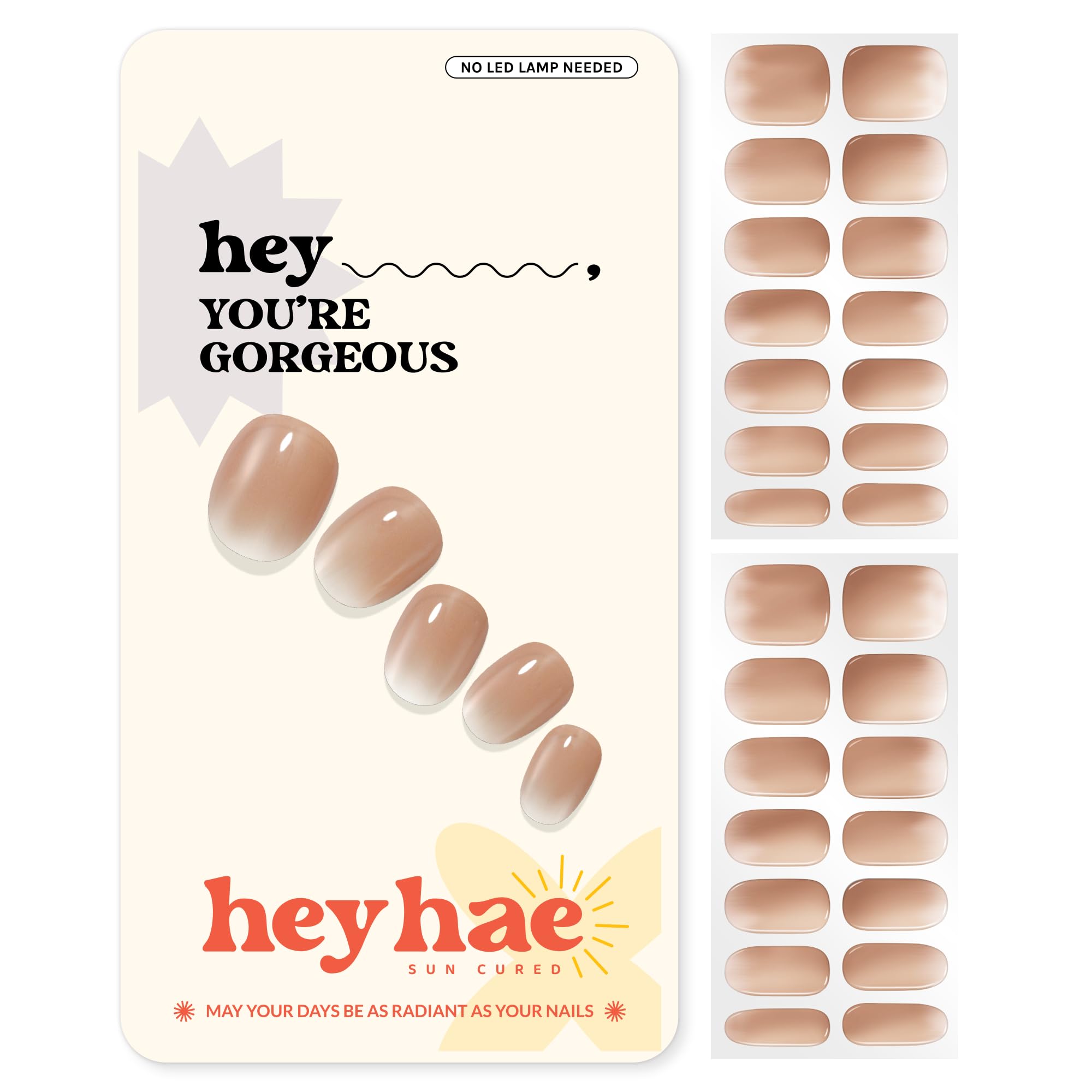 heyhae front packaging showing ombré nude design and kit benefit of ready-to-wear nails