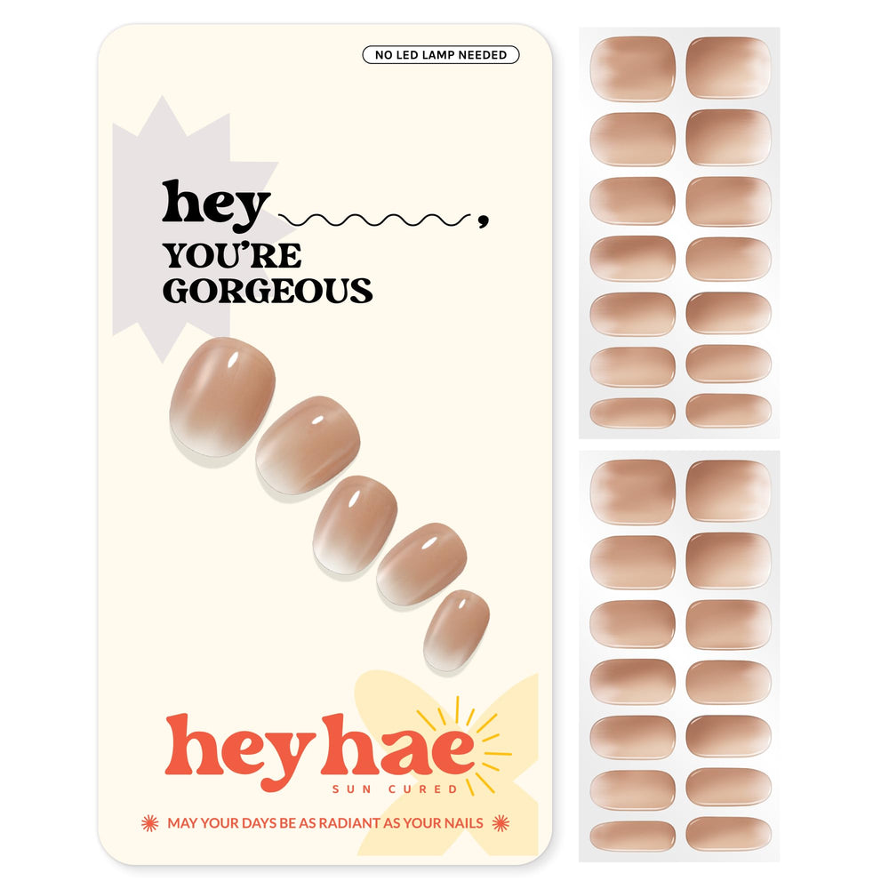 heyhae front packaging showing ombré nude design and kit benefit of ready-to-wear nails