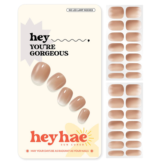 heyhae front packaging showing ombré nude design and kit benefit of ready-to-wear nails