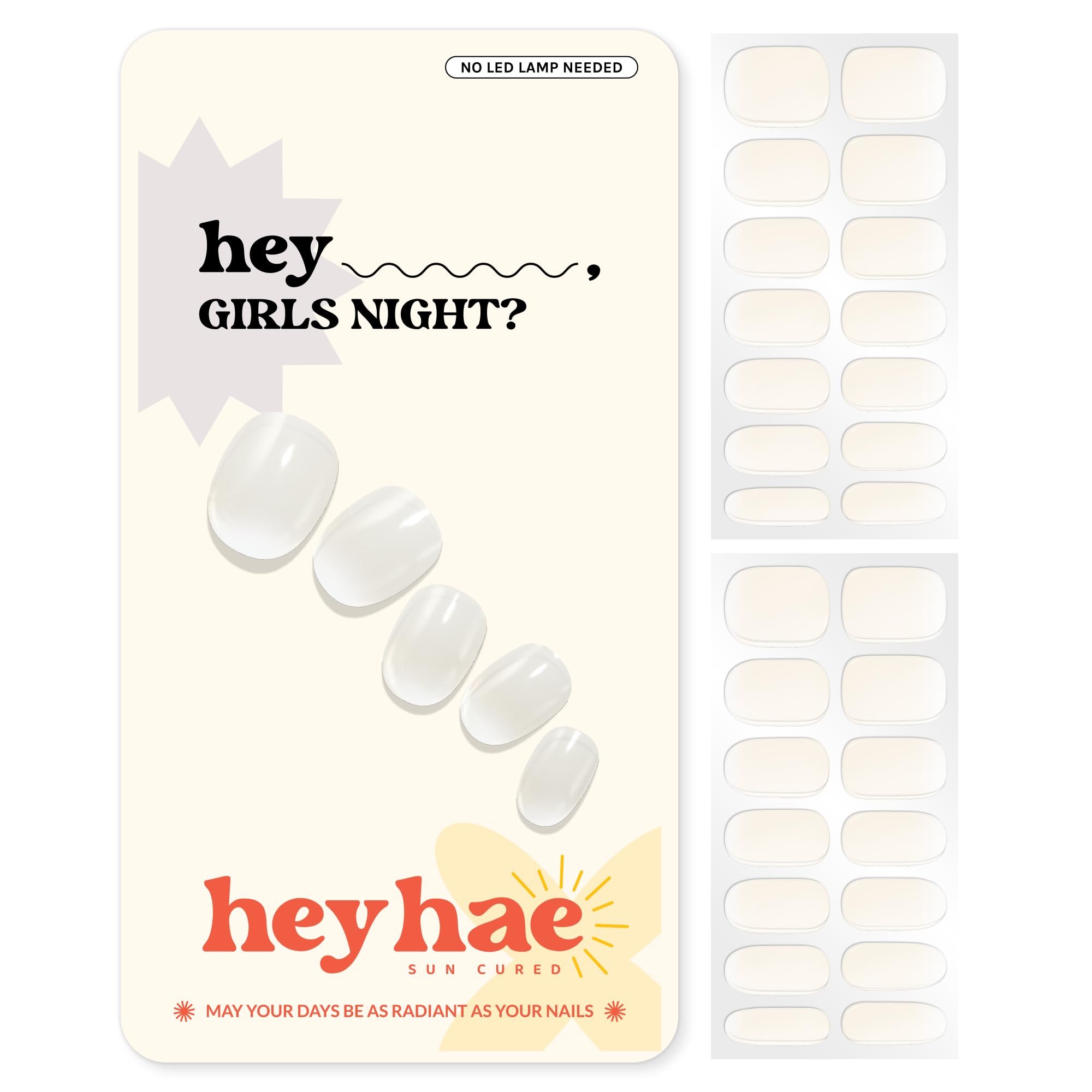 heyhae front packaging showing ombre white strips and benefits of ready-to-use manicure