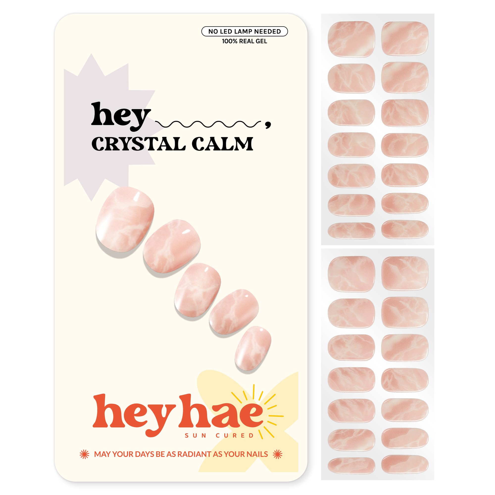 heyhae front packaging showing pink marble strips and included tools, clear kit benefit