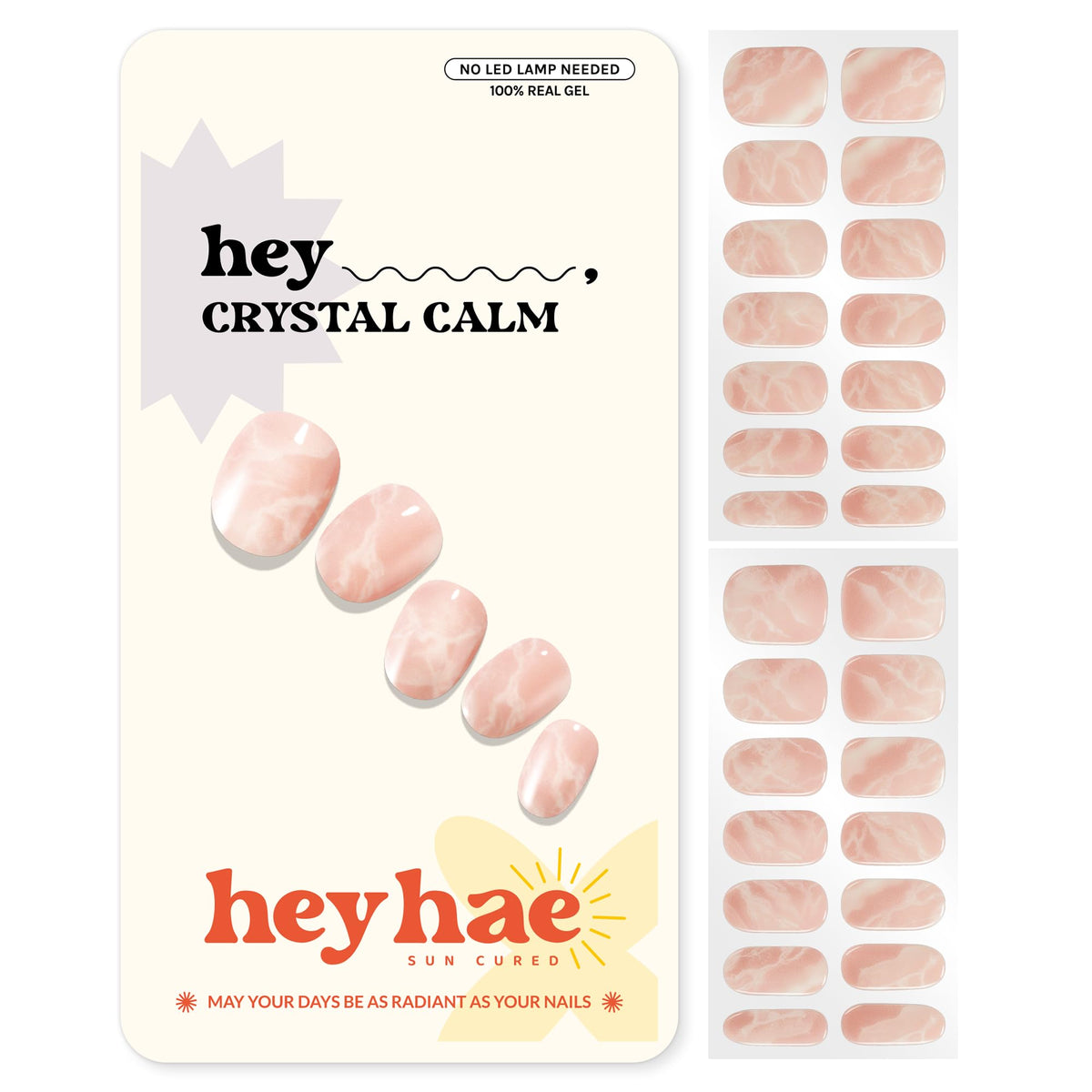 heyhae front packaging showing pink marble strips and included tools, clear kit benefit