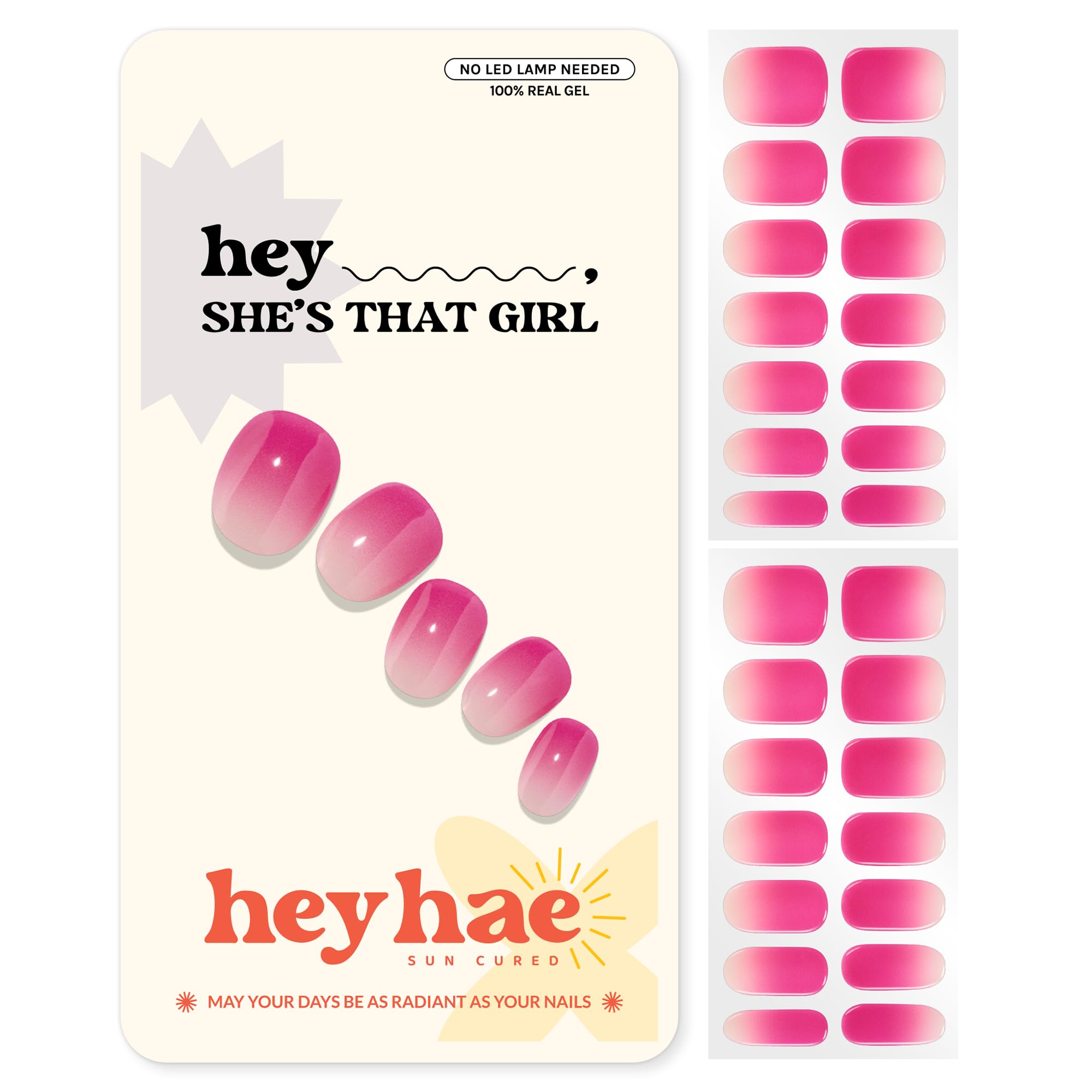 heyhae front packaging showing pink ombre strips and tools for easy at-home salon results
