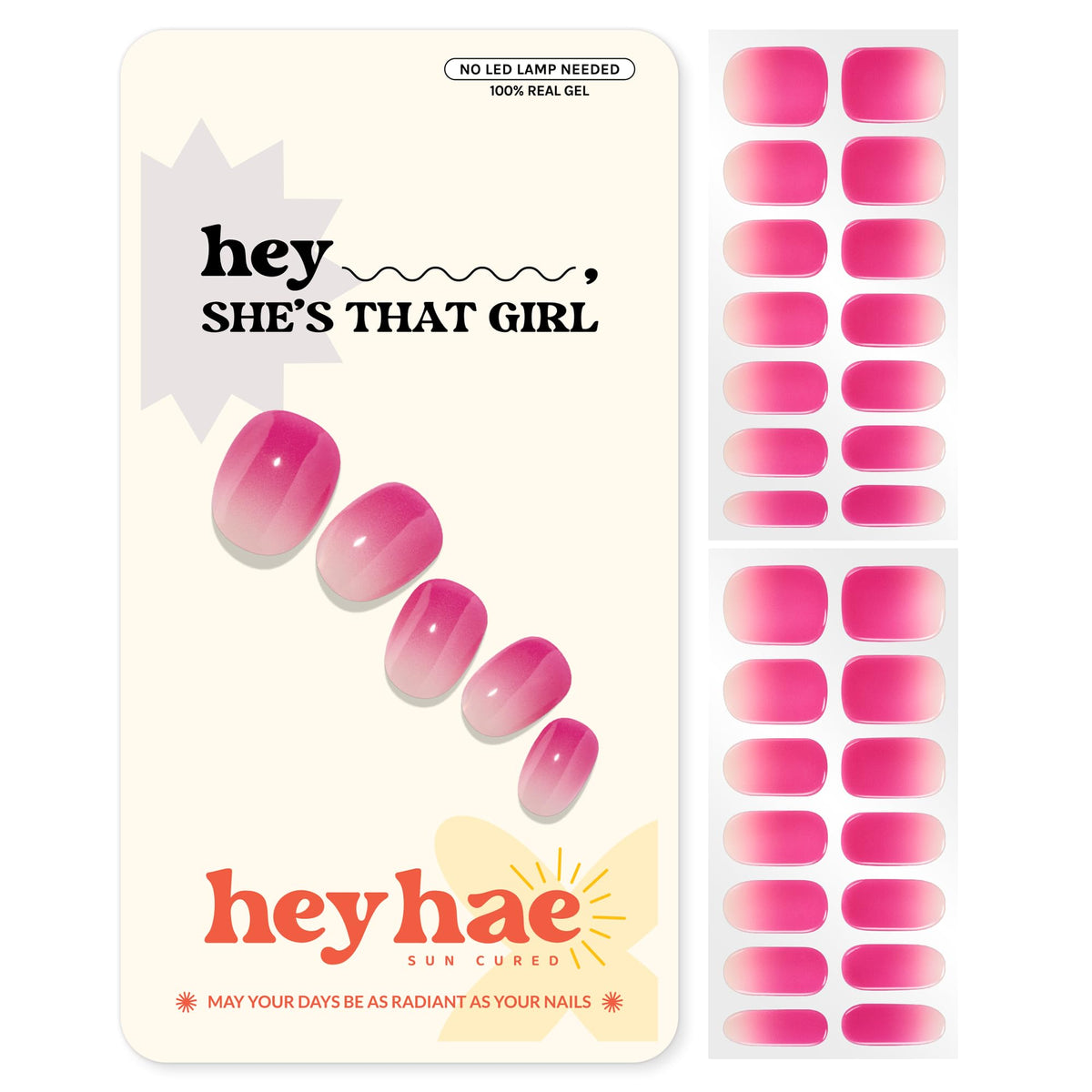 heyhae front packaging showing pink ombre strips and tools for easy at-home salon results