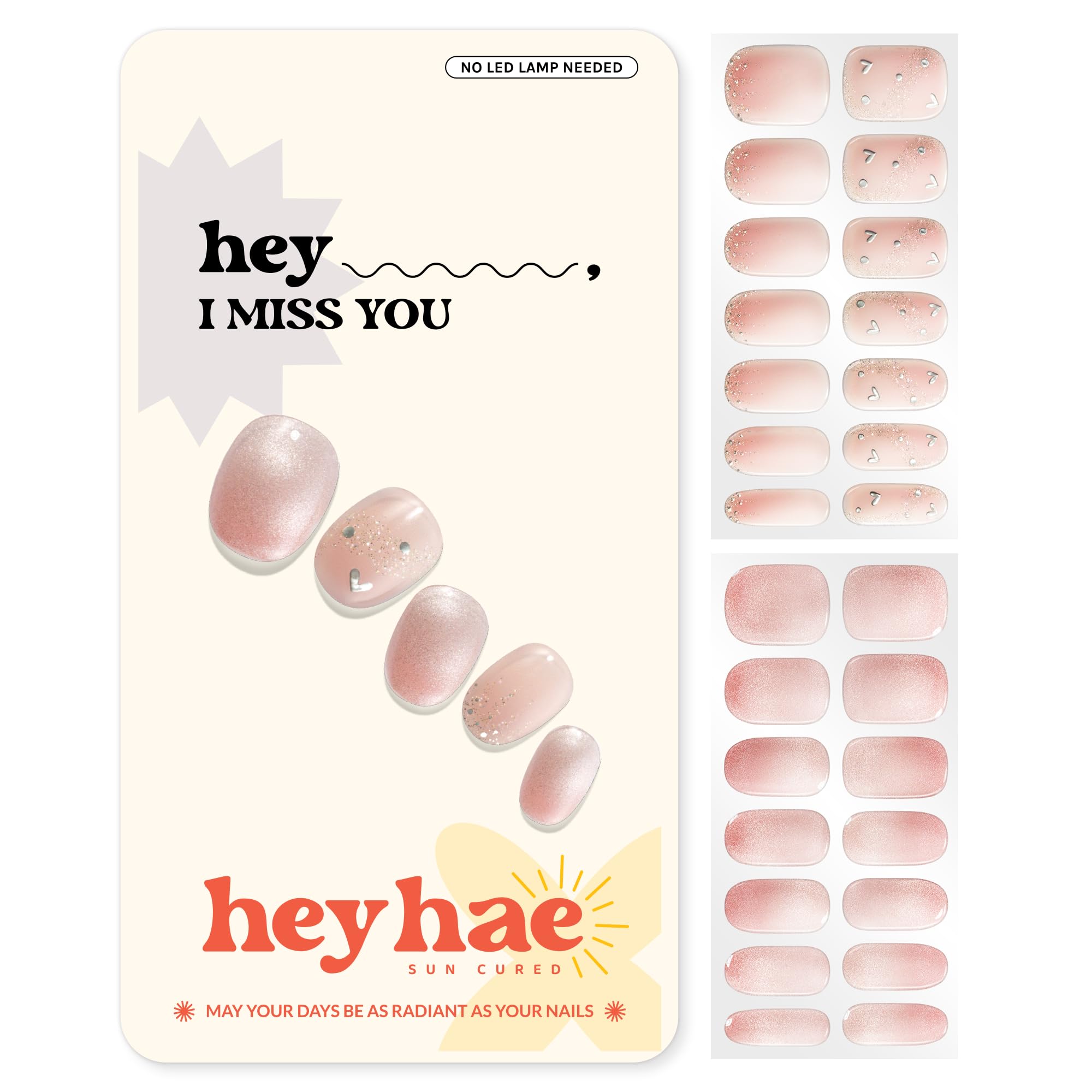 heyhae front packaging showing glittery pink strips and accessories for instant salon results