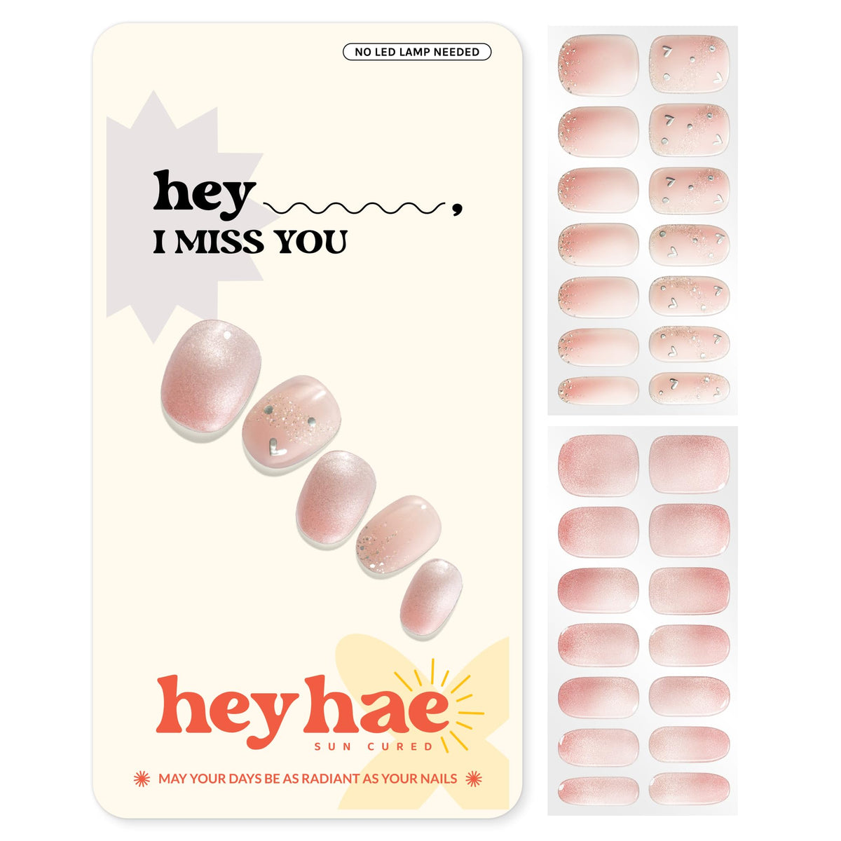 heyhae front packaging showing glittery pink strips and accessories for instant salon results