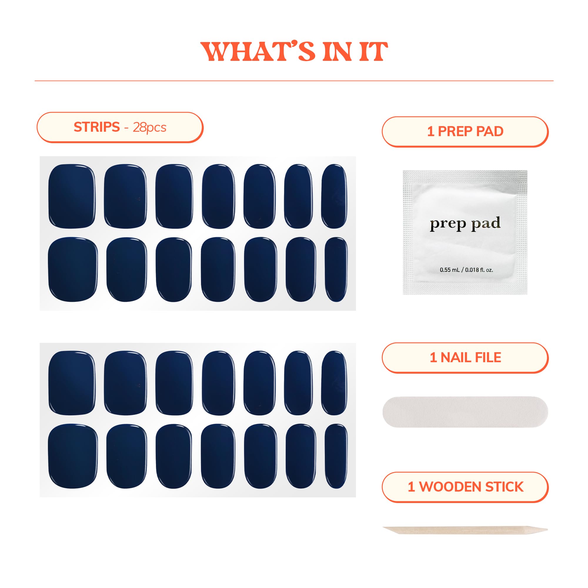heyhae layout of 28 strips, prep pad, file and wooden stick for all-in-one use