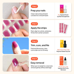 heyhae flatlay of kit contents with prep pad, file, stick and strips