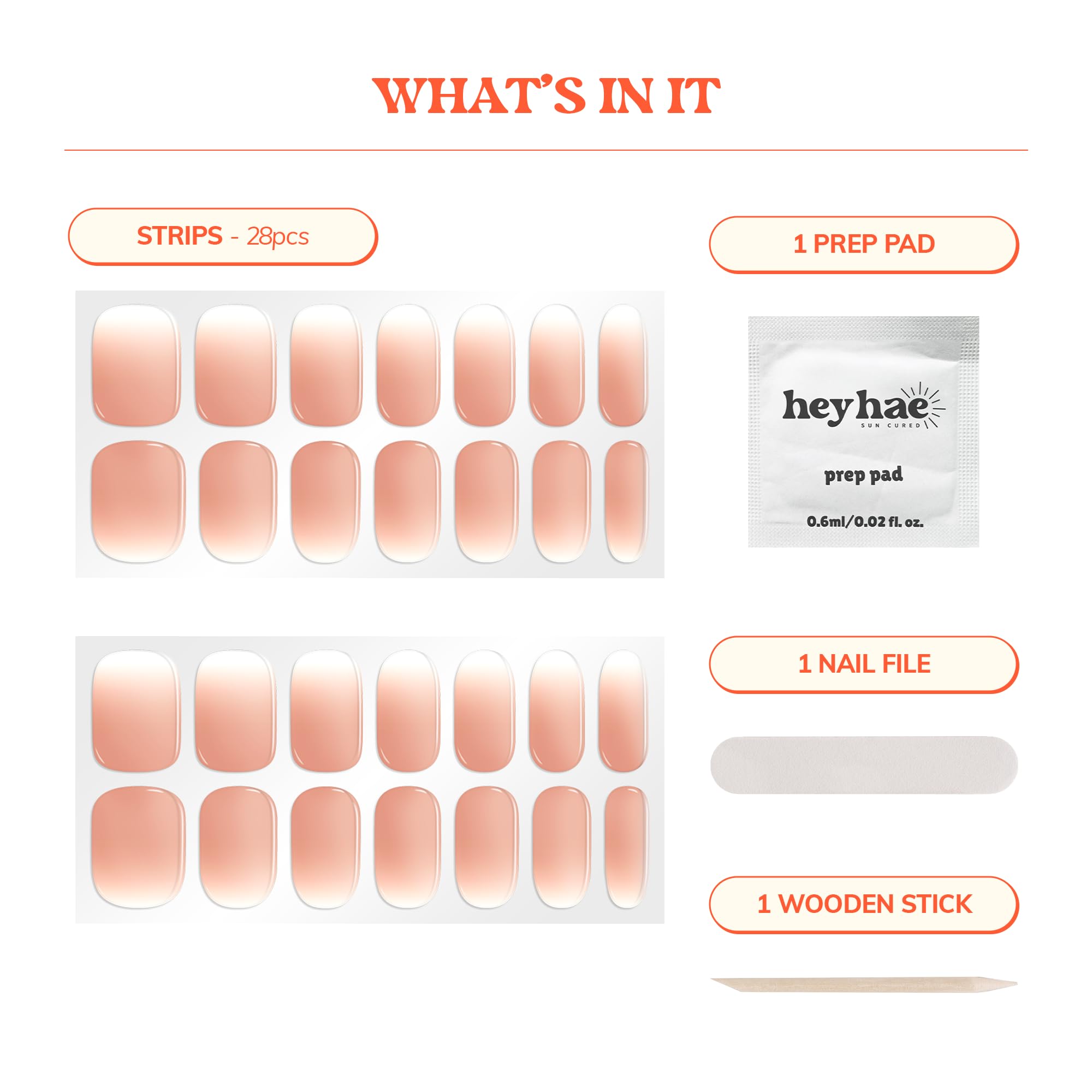 heyhae kit contents displayed with strips, file, pad and stick benefits