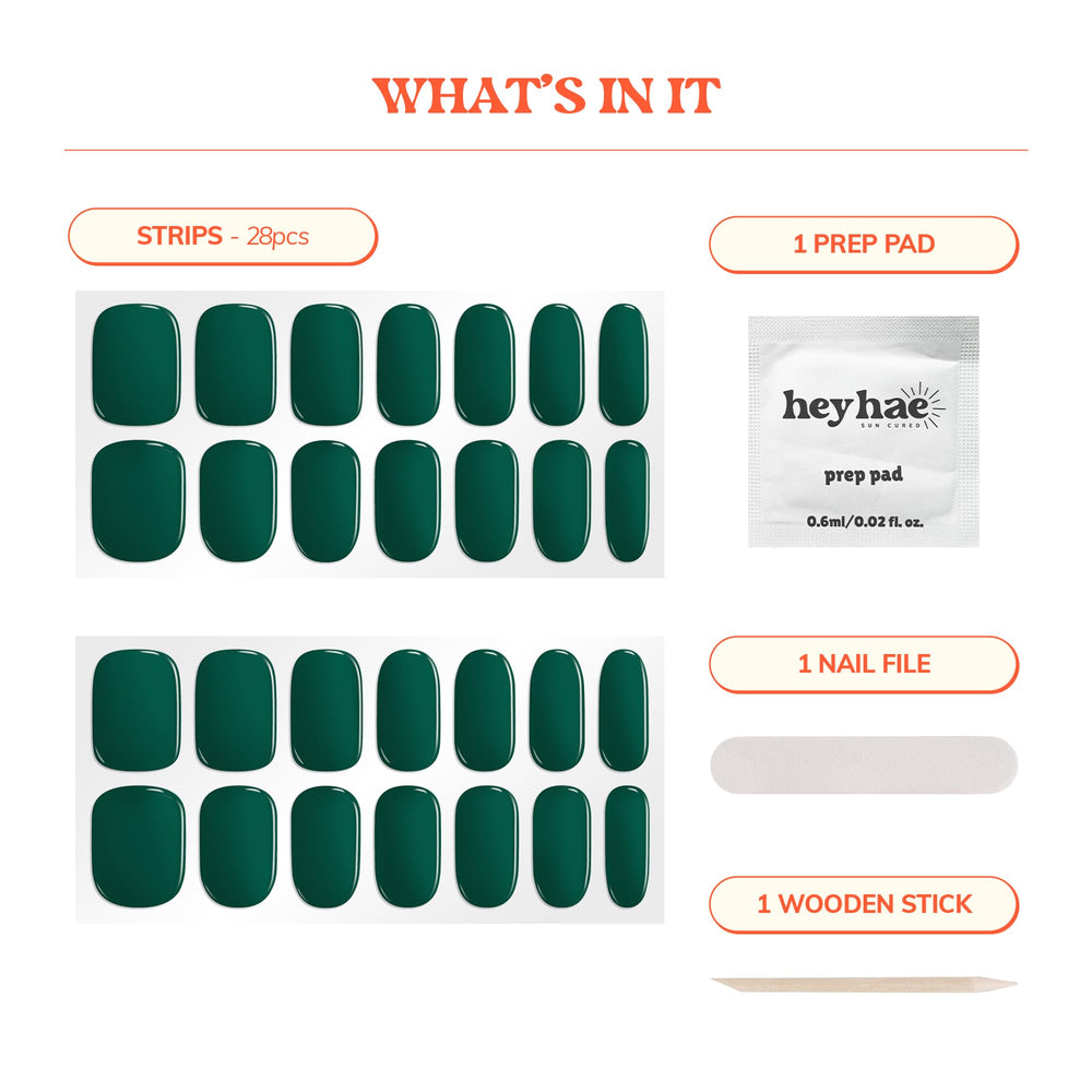 heyhae kit contents laid out with prep pad, file, wooden stick for easy application