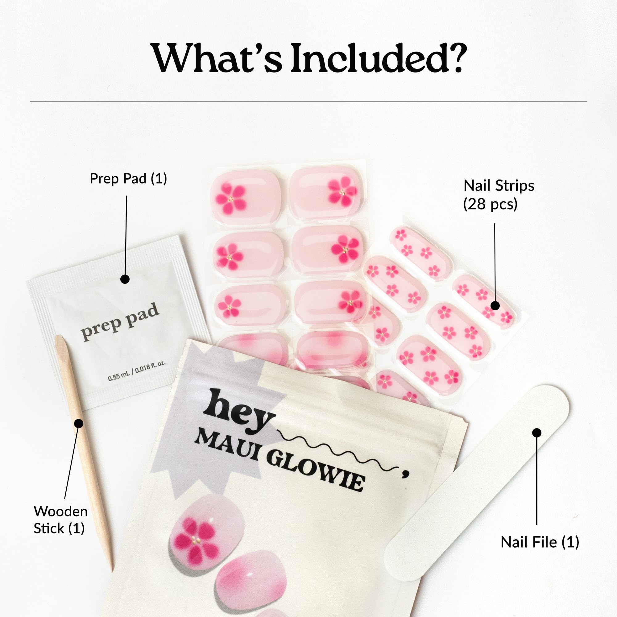 heyhae strip swatch layout displaying pink floral sizes for perfect nail fit