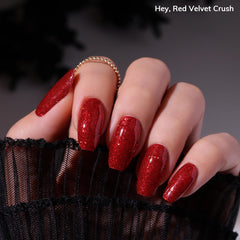 heyhae close-up of crimson glitter strip texture delivering intense sparkle