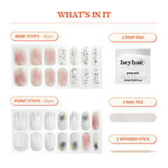 heyhae kit contents with 28 strips prep pad file and wooden stick for convenience