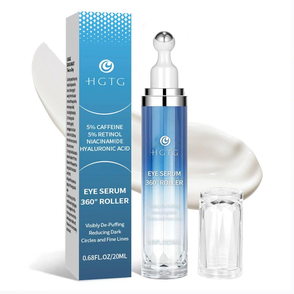 HGTG front packaging of eye cream showing label and rollerball benefit