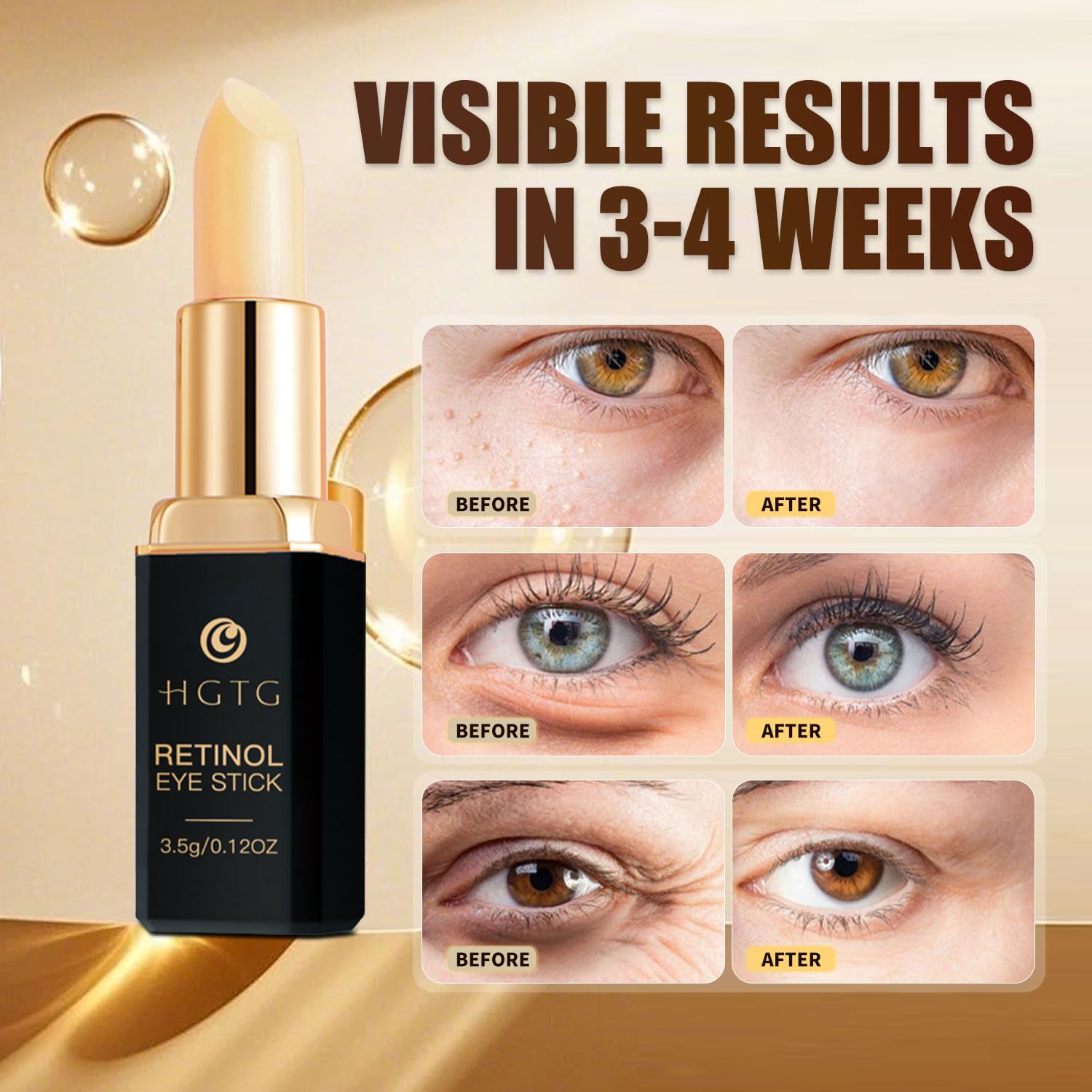 HGTG retinol eye stick held in hand to show travel-friendly size and portability