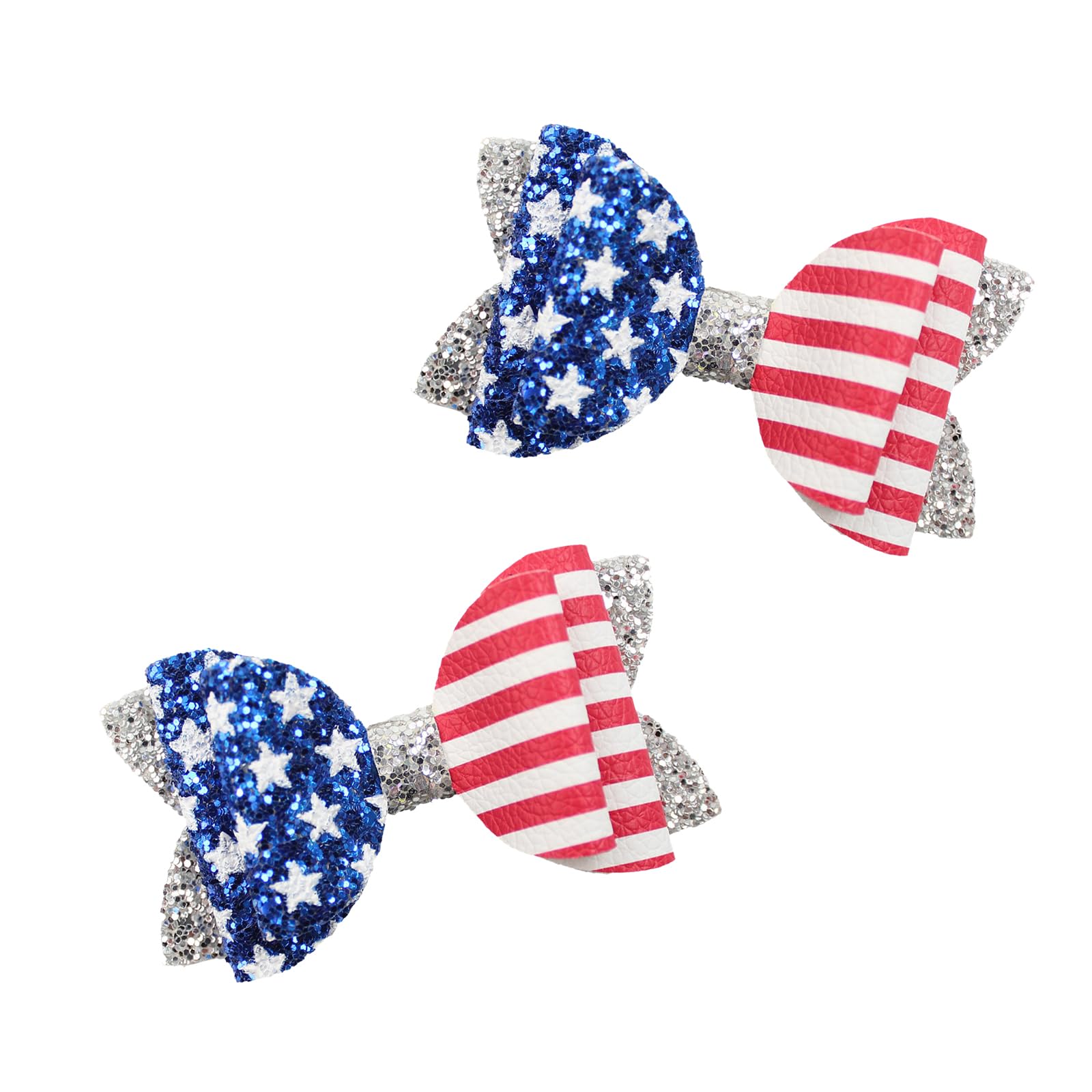 hhdatc front view of two patriotic sequin bows for vibrant styling