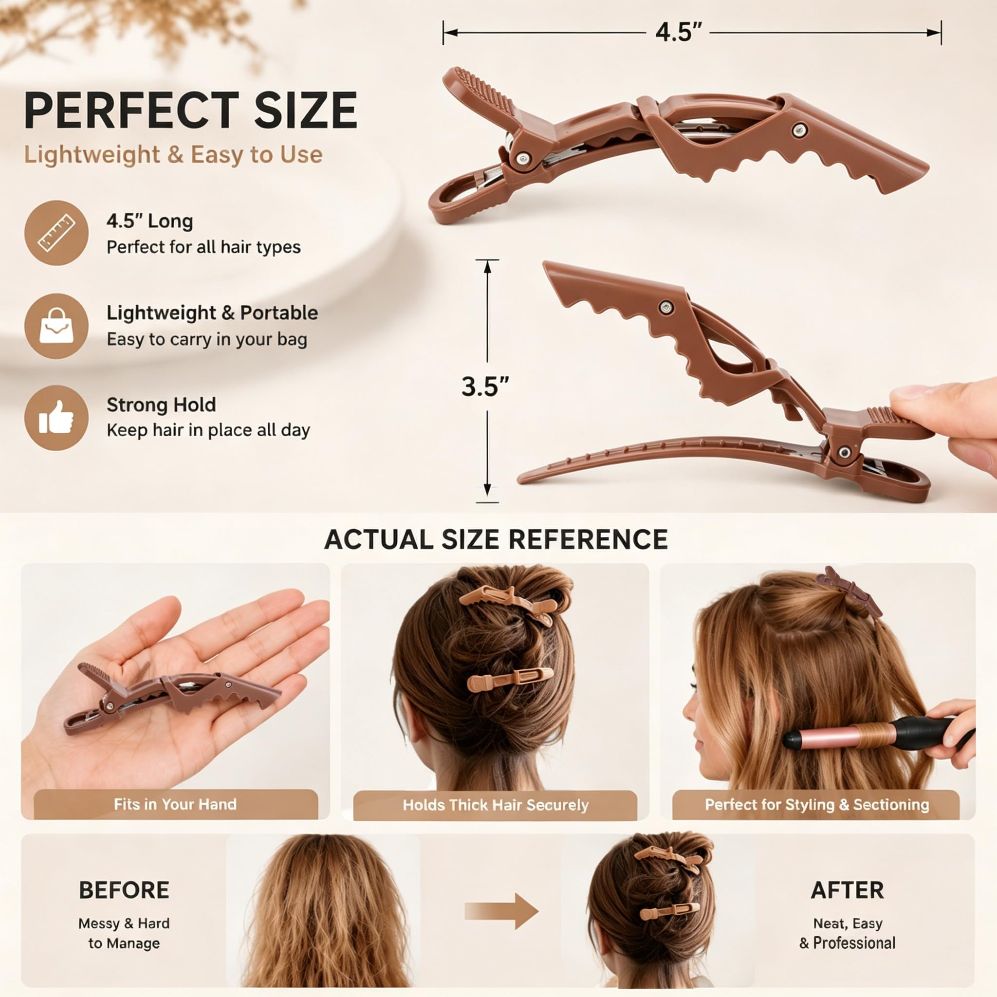 HH&LL clip held in hand to show 11.5 cm size and travel-friendly convenience