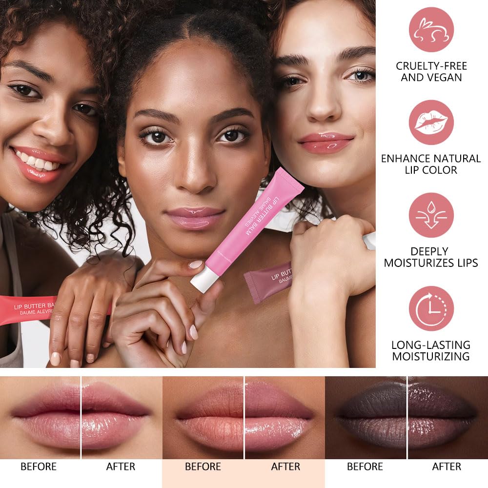 HHLTOH before and after lips displaying tint and fuller-looking benefit