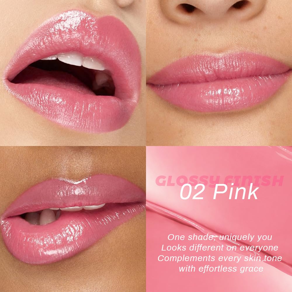 HHLTOH pink shade on lips in casual setting offering instant fresh color and shine