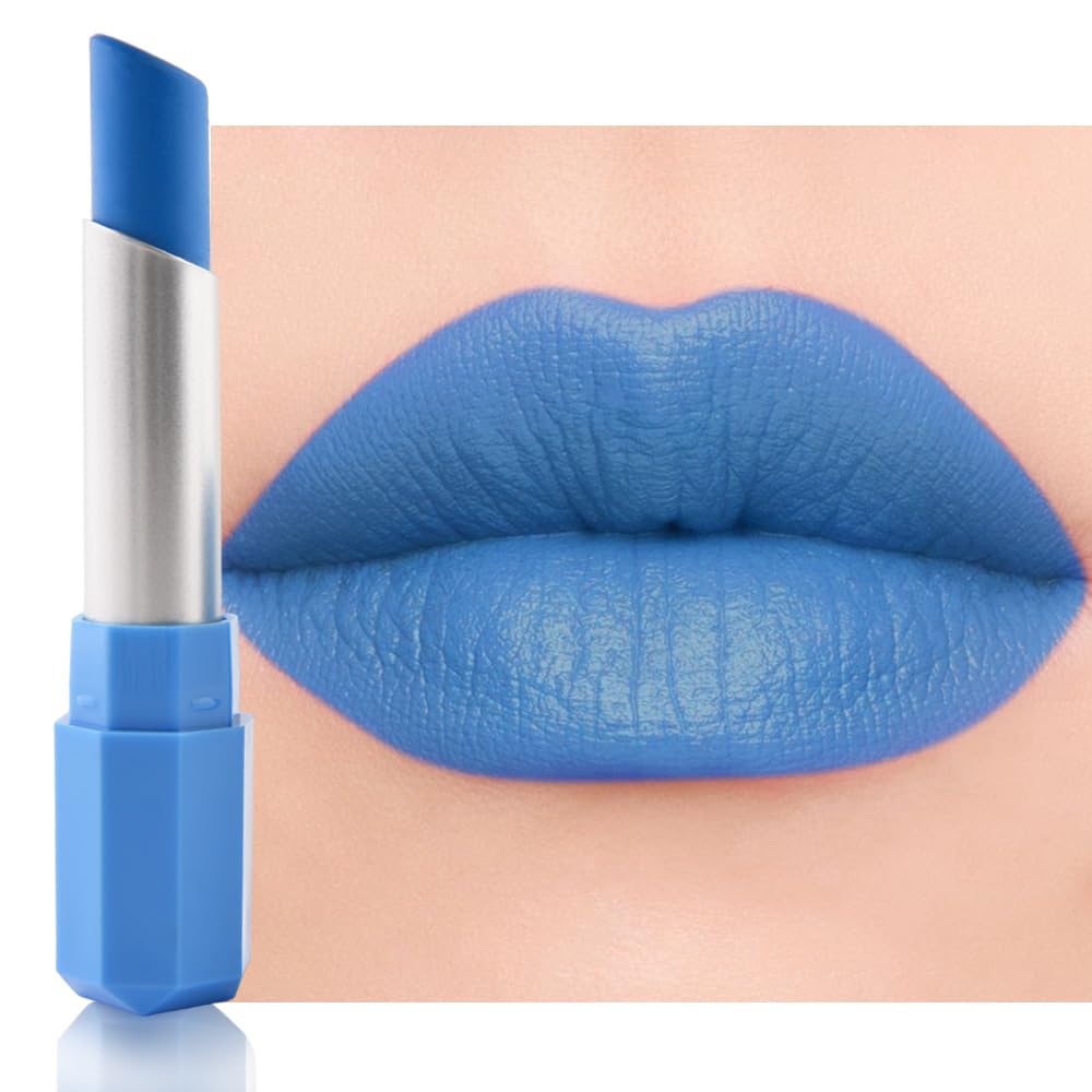 HHLTOH front view of sky blue lip crayon shows bold color and easy application