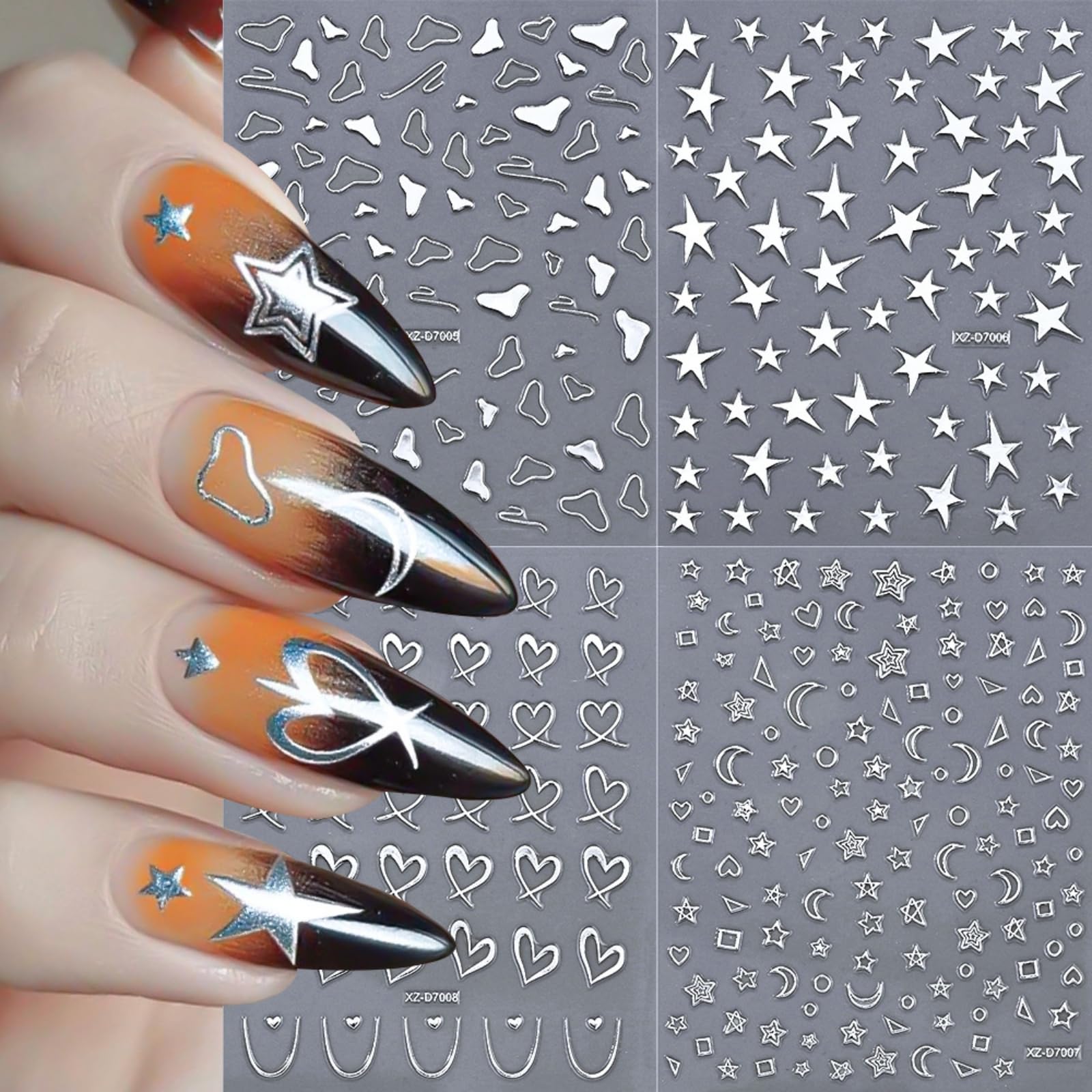 HHZEYLE stickers applied on acrylic nail showing salon result and easy application benefit